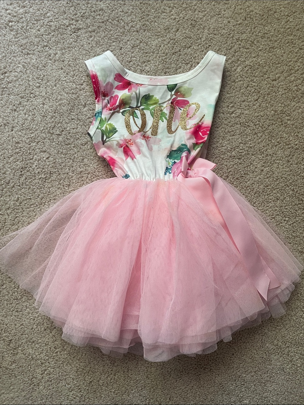 Pink Floral Tutu Dress for Kids - Sparkle 'One' Party Costume